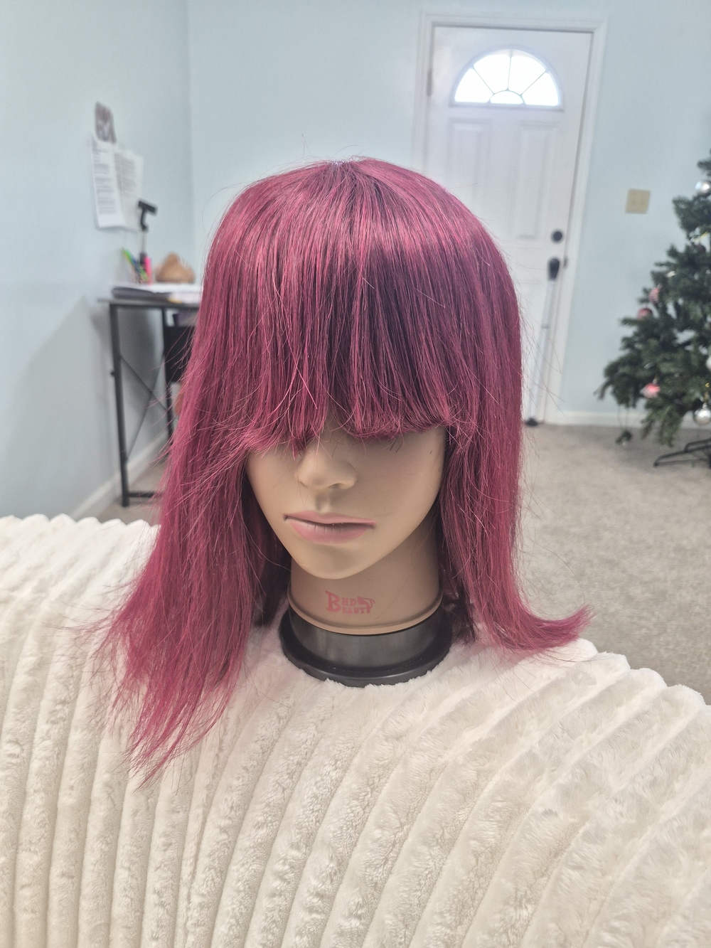 Vibrant Burgundy / Wine Red 100% Human Hair Bob Wig with Bangs